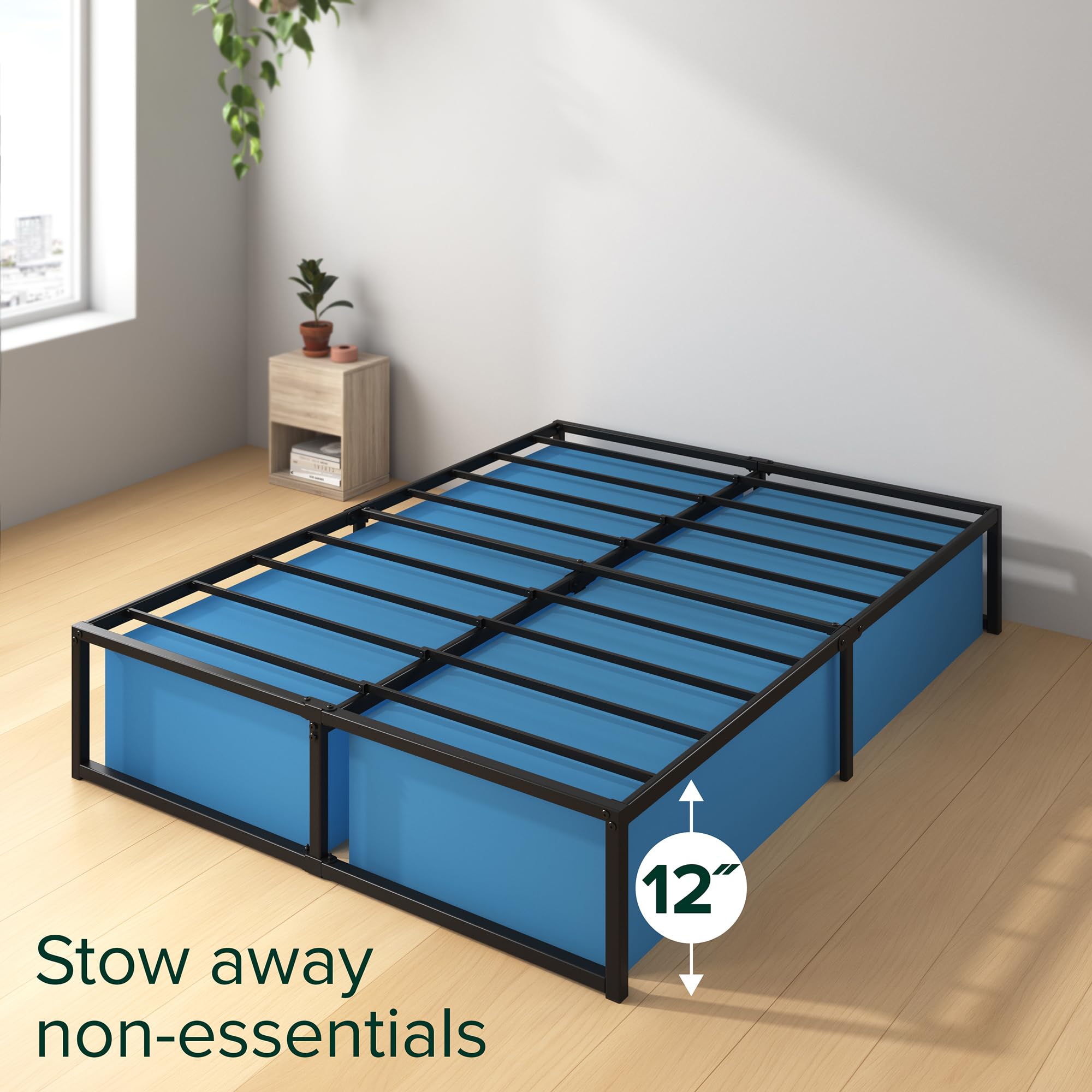 Zinus Lorelei 14 Inch Metal Platform Bed Frame, Steel Slat Support, No Box Spring Needed, Eco Friendly Wonderbox(Tm) Packaging, 12.4?Underbed Storage, Easy Assembly, Black, Queen