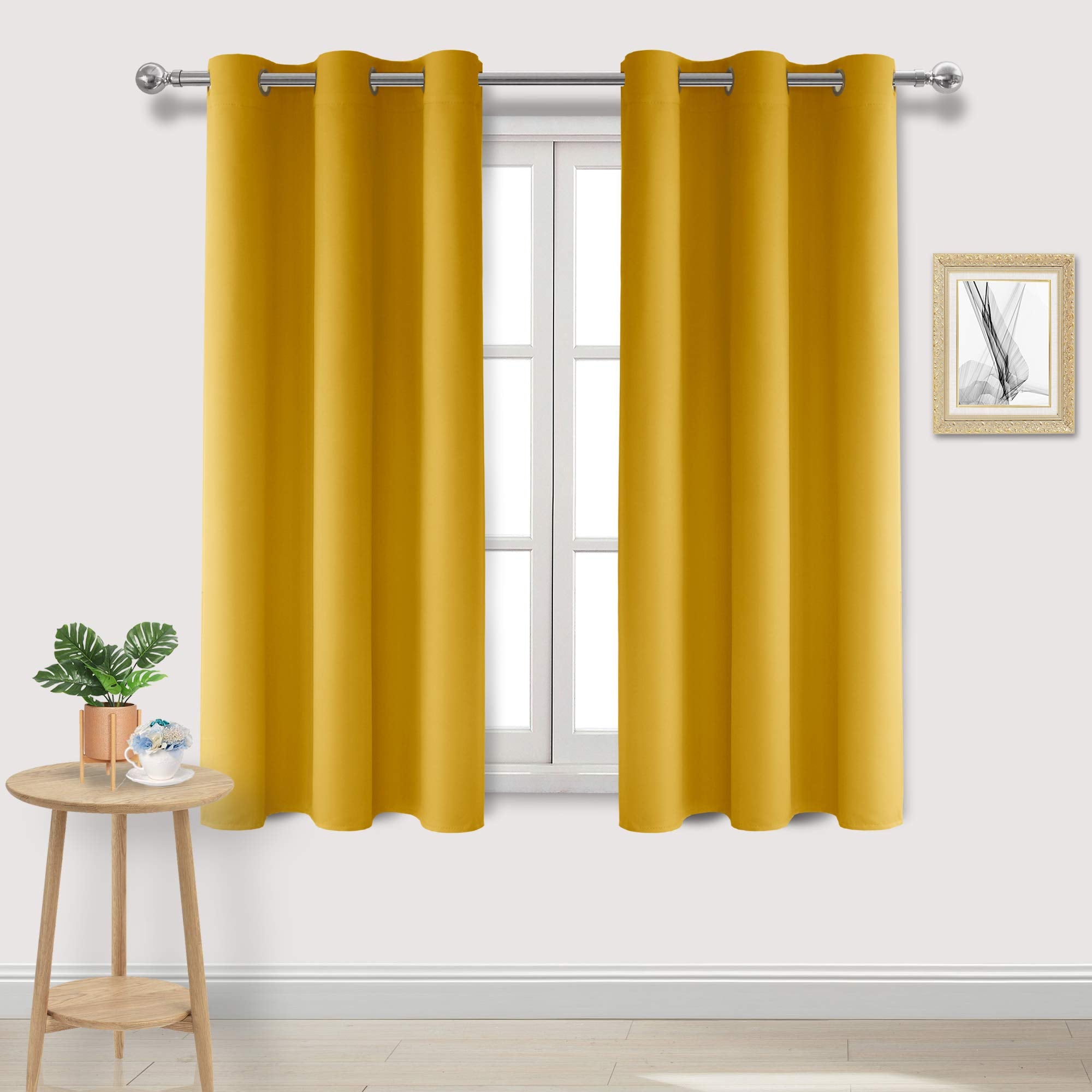 Dwcn Yellow Blackout Curtains 63 Inch Length, Room Darkening Thermal Curtains For Summer, Light Blocking Curtains For Bedroom -