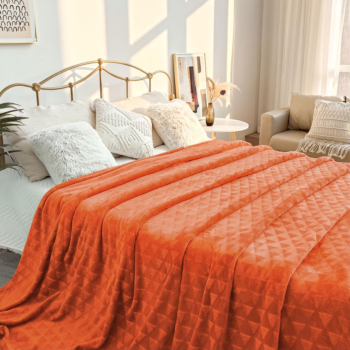 Excervent Soft Flannel Fleece Throw Blanket (Burnt Orange, 90X90 Inches) Lightweight Plush Cozy Microfiber Throws Blankets With