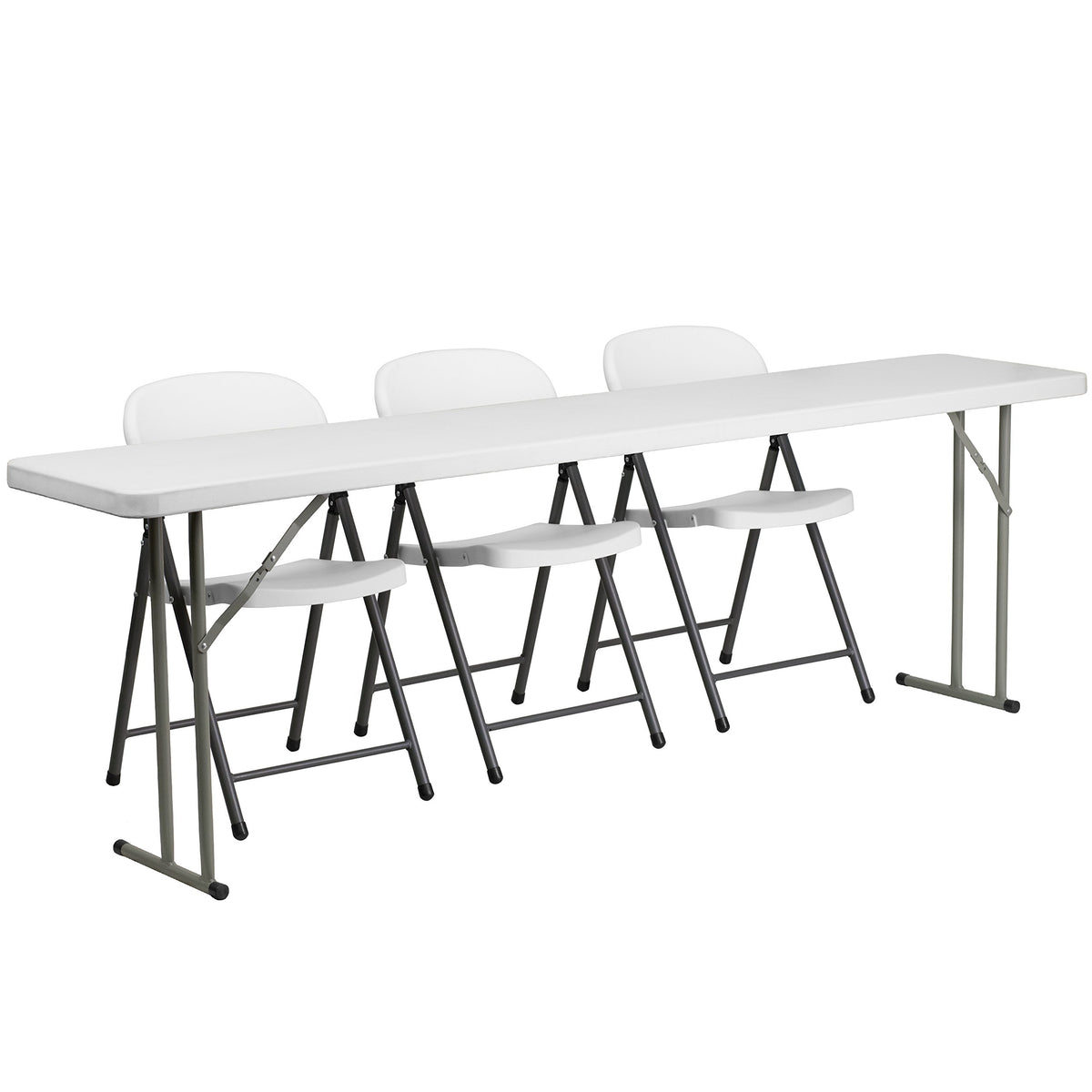 Flash Furniture Kathryn 8-Foot Plastic Folding Training Table Set with 3 White Plastic Folding Chairs