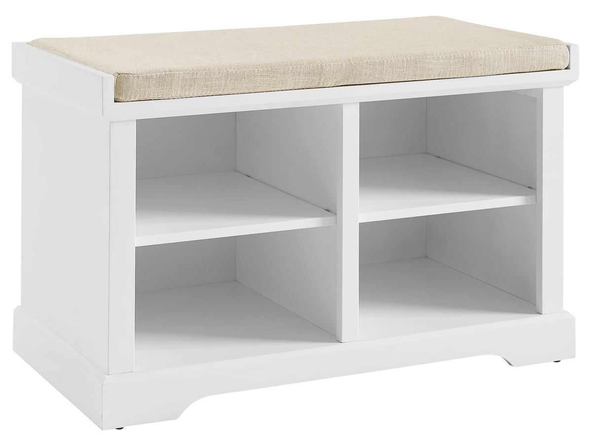 Crosley Furniture Anderson Entryway Storage Bench with Shoe Rack Organizer Shelves, White