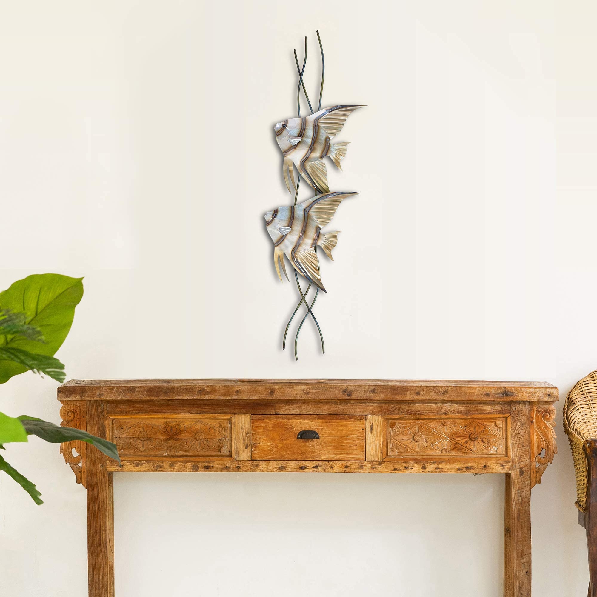 T.I. Design Angelfish Pair Vertical Facing Left Contemporary Coastal Metal Wall Decor