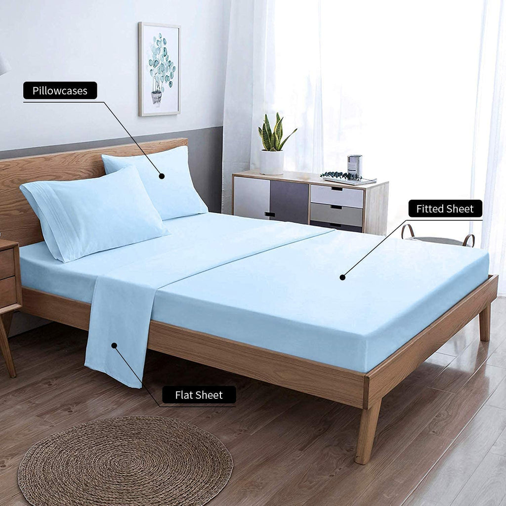 Easehome Light Blue King Size Bed Sheet Set - Deep Pocket To 18 Inches Mattress 4 Piece - Premium Bedding Sheets & Pillowcases C