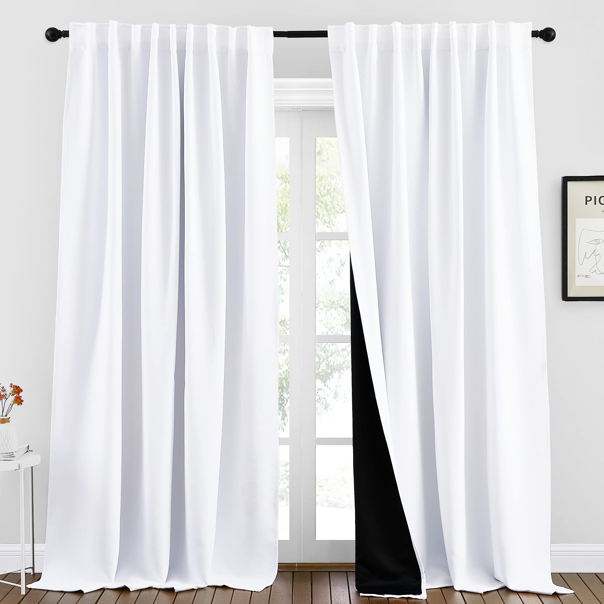Nicetown 100% Blackout Window Curtains, Cold And Full Light Blocking Drapes With Black Liner For Nursery, 95 Inches Thermal Insu