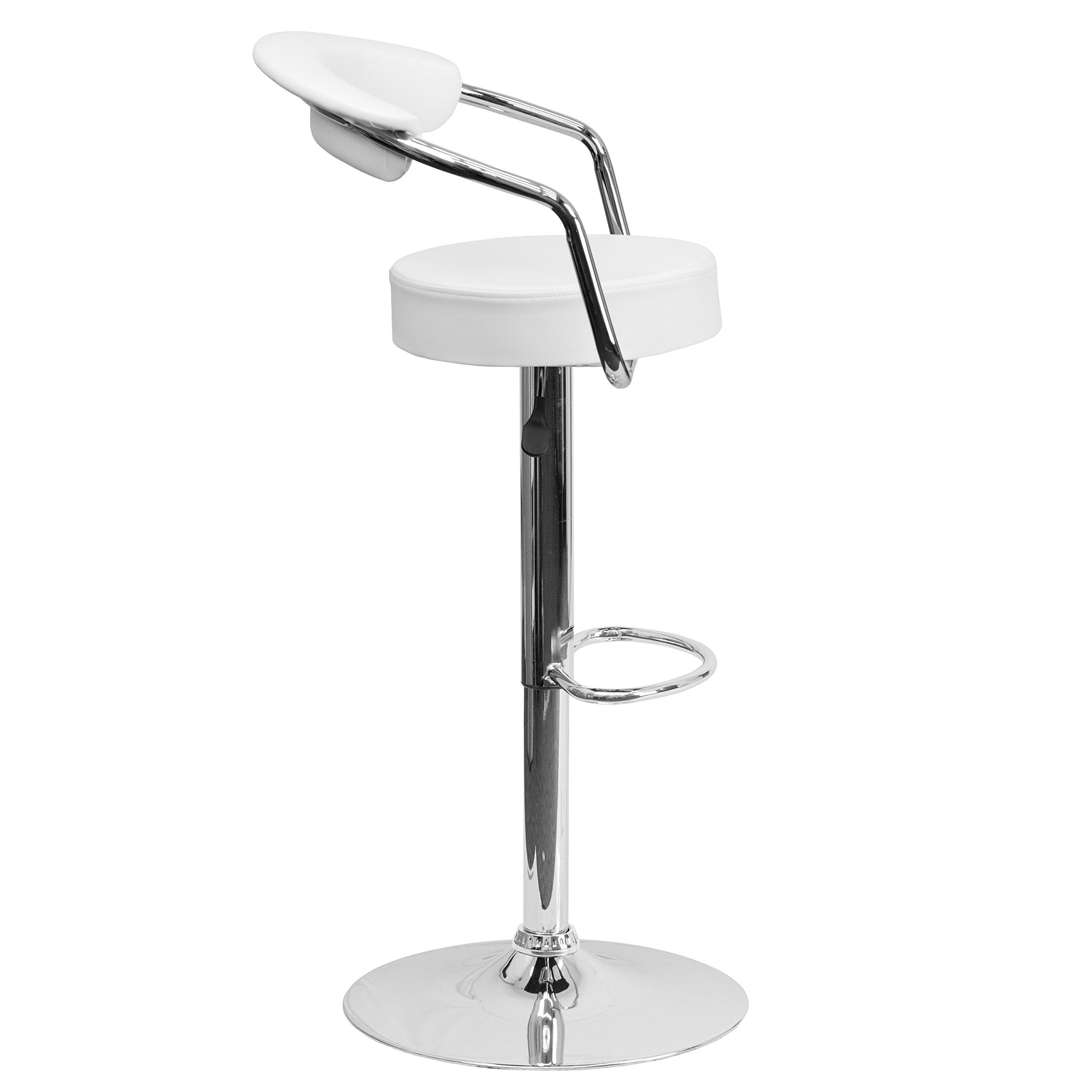 Flash Furniture Contemporary White Plastic Adjustable Height Barstool With Chrome Base - Thumbnail 3