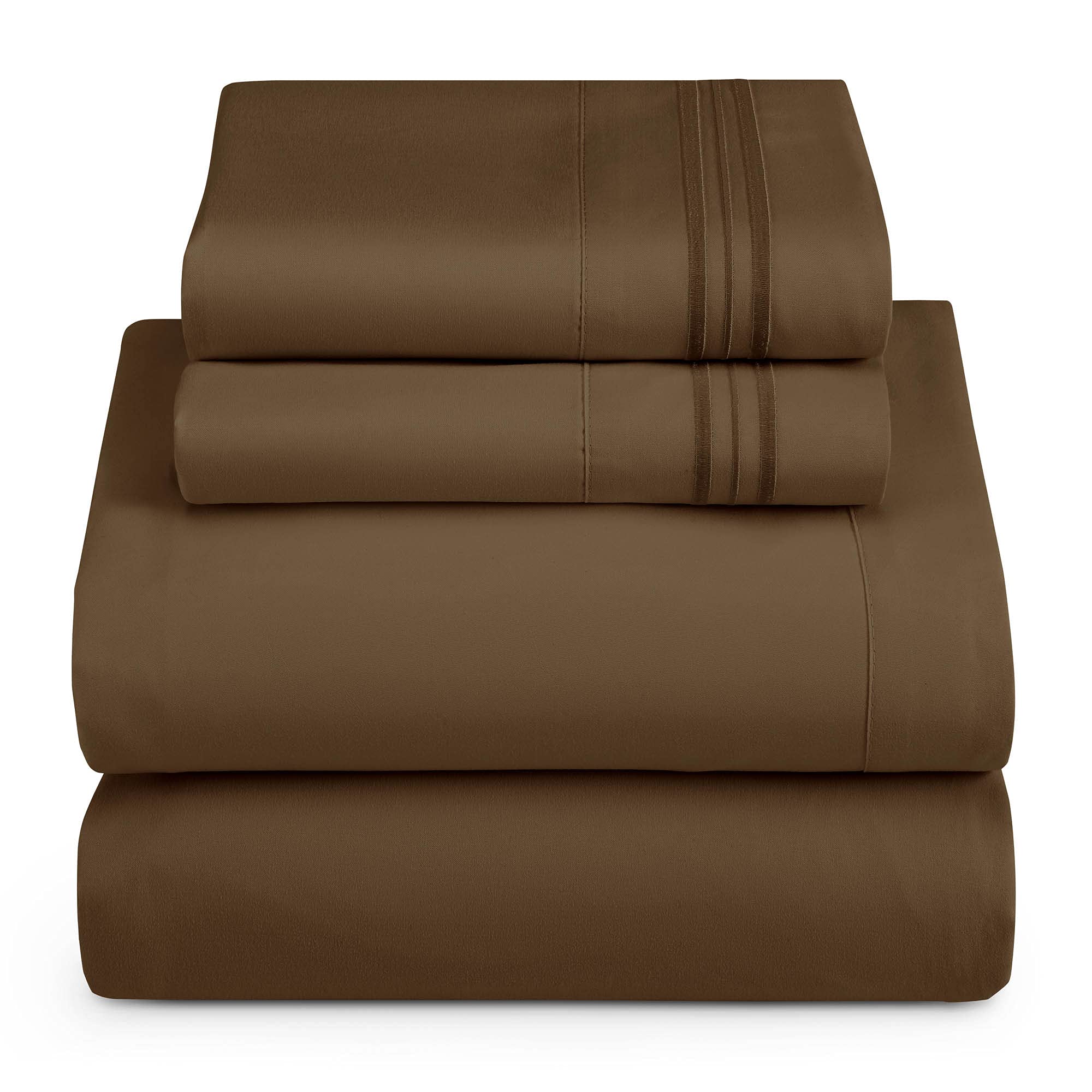Hearth & Harbor Full Xl Size Sheets - 4 Piece Bed Sheet Set, Hotel Luxury Double Brushed Bed Sheets - Extra Soft Bedding Sheets & Pillowcases, Full Xl, Brown