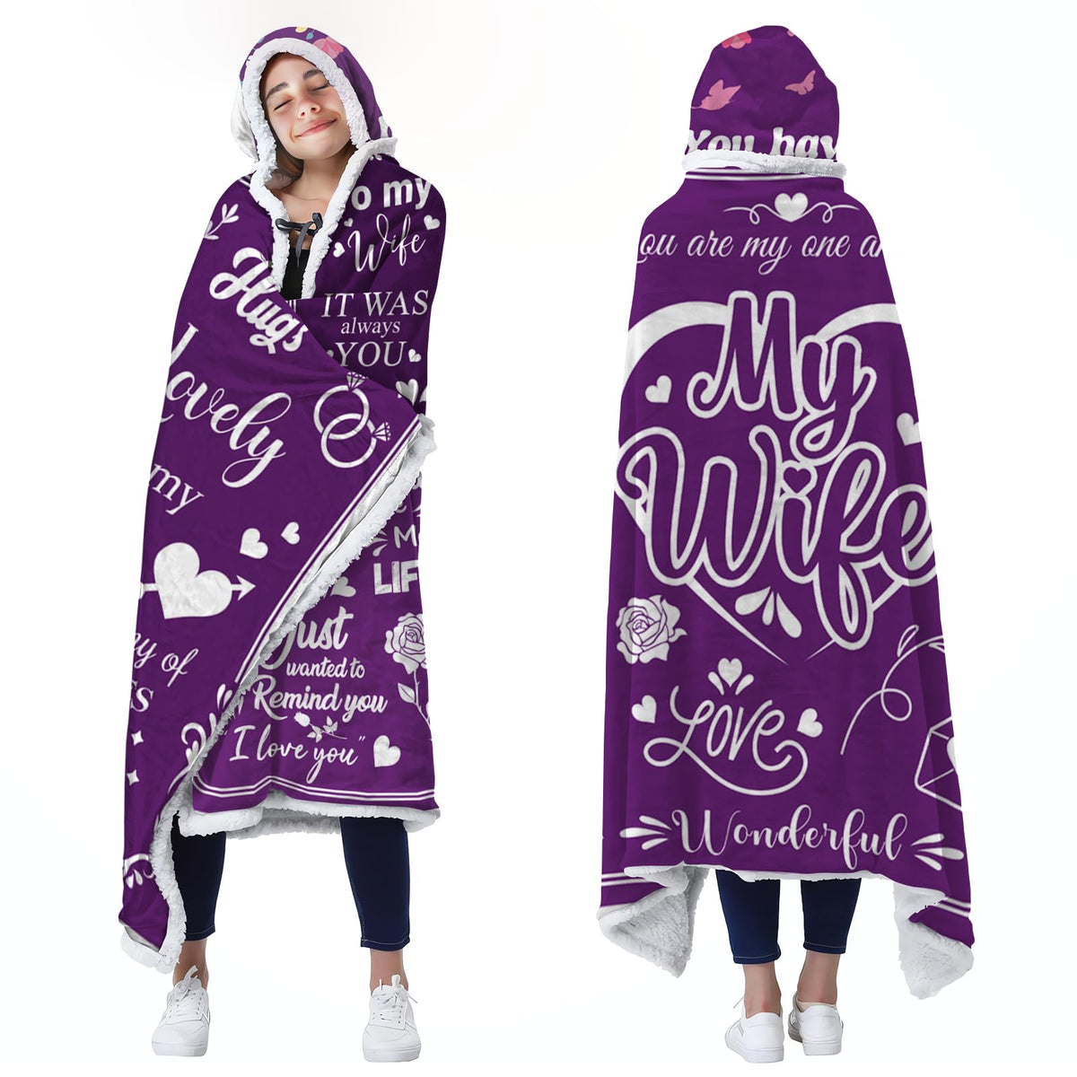 Christmas Gifts For Wife Wearable Blanket - Wife Fleece Hoodie Blankets From Husband Boyfriend, Wife Birthday Gift, To My Wife B