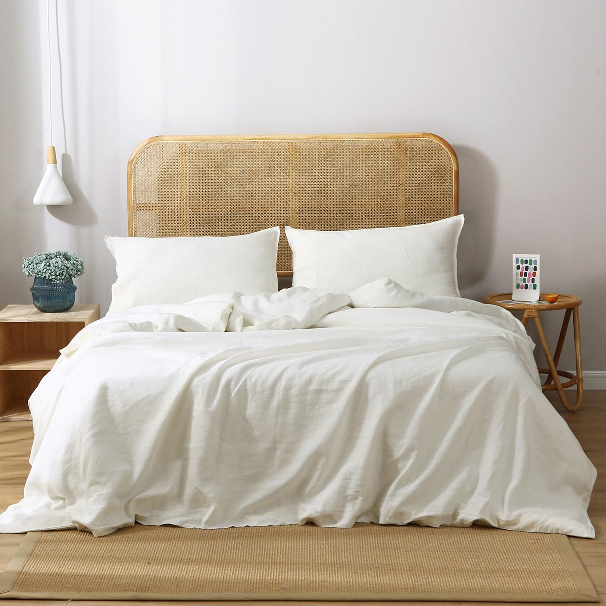 S Victory Symbol 100% Organic French Linen Duvet Cover Set,Stone Washed Flax Bedding Set,Comforter Cover With Button Closure(Cre
