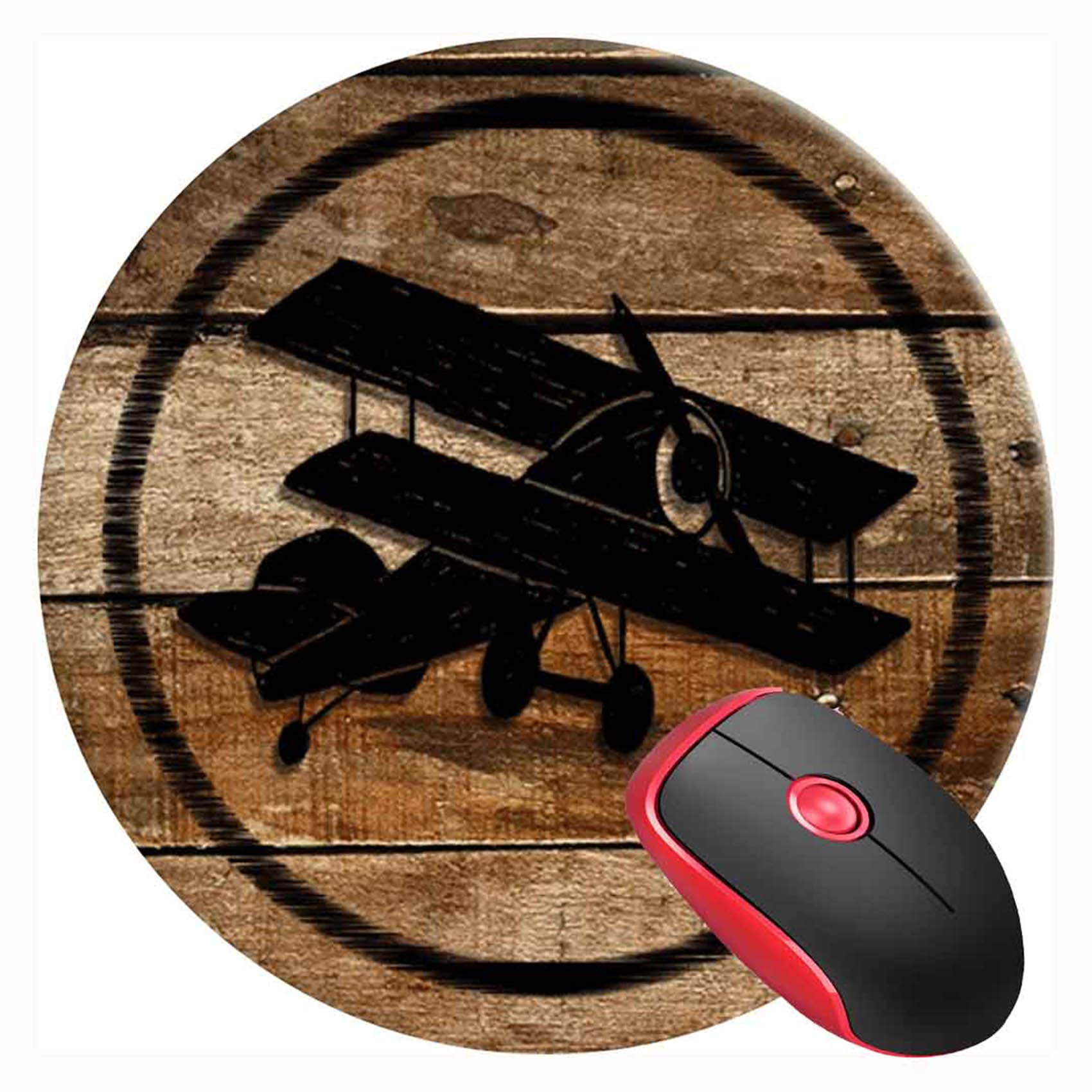 Mouse Pad Round Gaming Mouse Mat Black Airplane Border, Non-Slip Rubber Base Mousepad Cute Mousemat For Laptop Computer Pc Offic