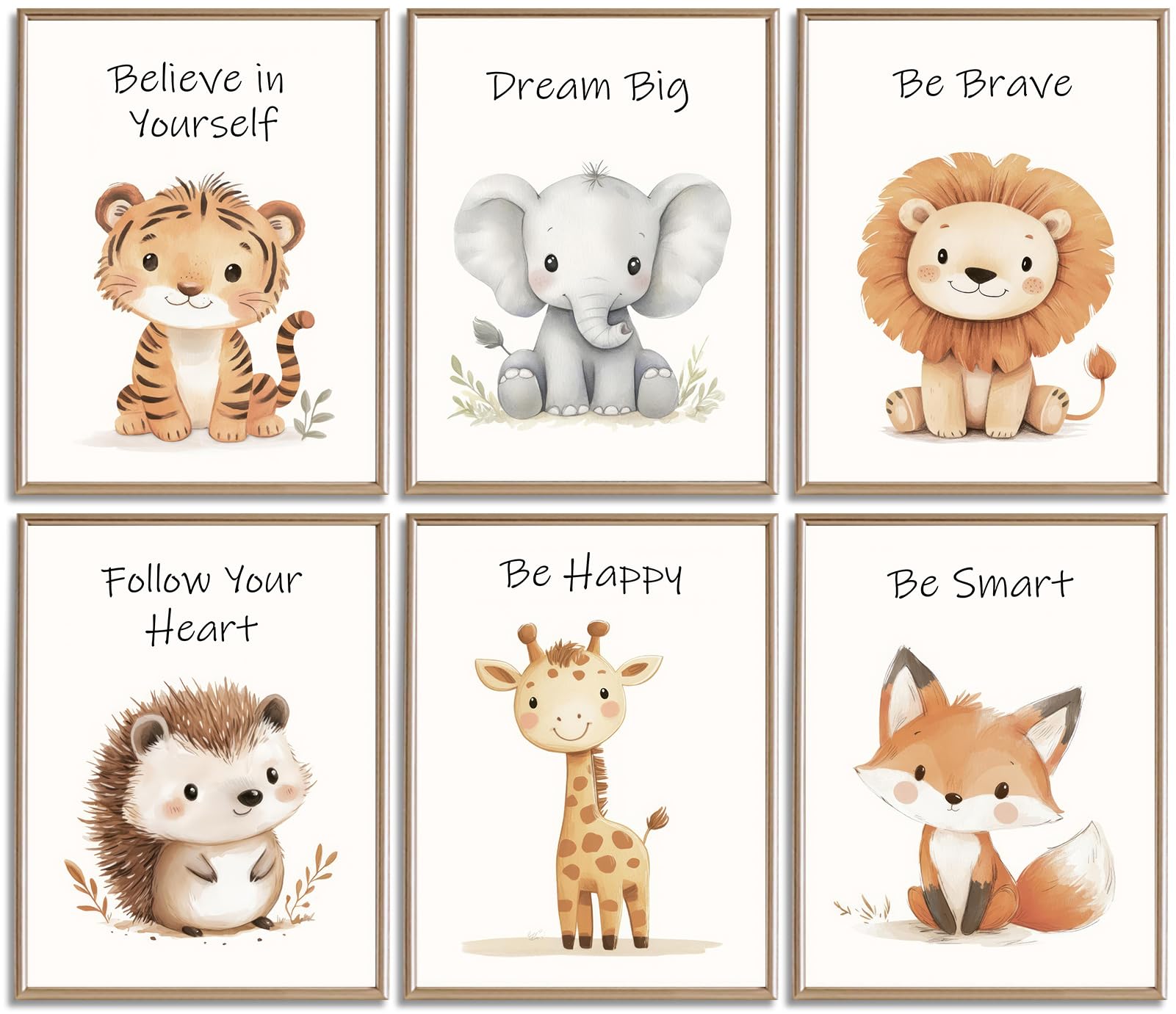 Myzoran 6pcs Safari Animal Nursery Wall Art Affirmation Posters for Children s Room, Jungle Animal Wall Decor, Baby Animal Pict