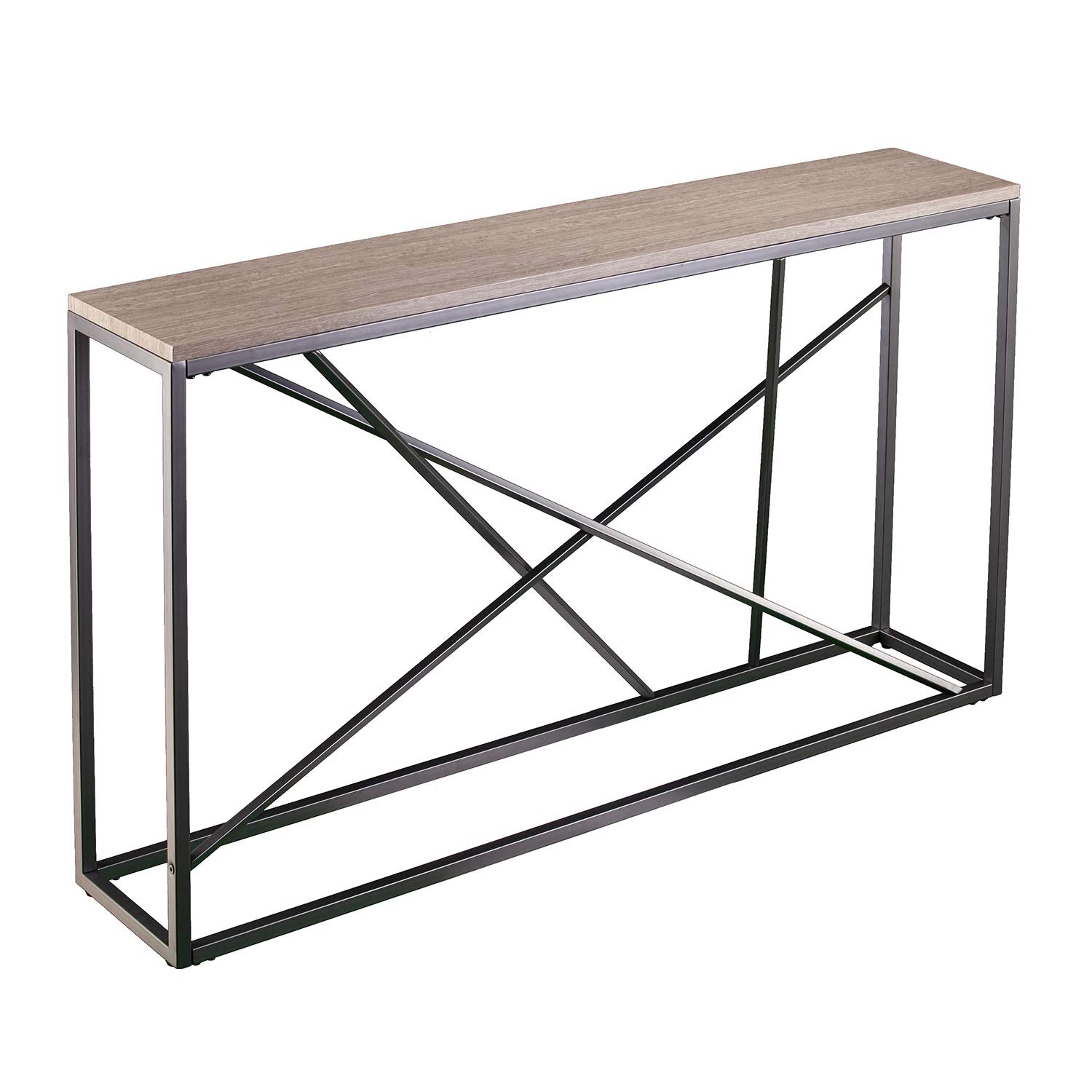 SEI Furniture Arendal Faux Stone Skinny Console Table, Dining Room With Open Concept Living Space Modern Style Powder-Coated Iro