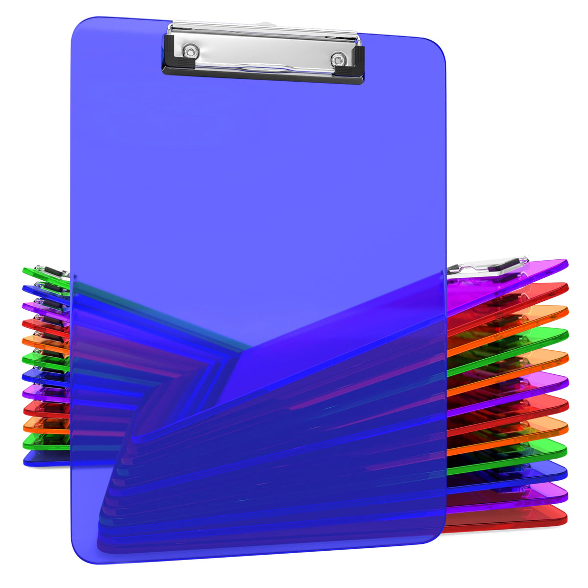 Kiggos 25 Transparent Colored Clipboards Bulk For Classroom Office Plastic Clipboard Low Profile Kids Clip Boards Standard Lette