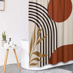 Tayney Boho Vintage Mid Century Shower Curtain Set, 4 Pcs 72x72, Abstract Geometric with Toilet Lid Cover & Non-Slip Rugs, 12 Hooks