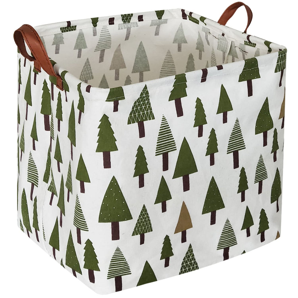 Sanjiaofen Square Woodland Storage Bin, Nursery Basket,Collapsible Green Storage Box With Handles For Nursery Storage. (Square Tree)