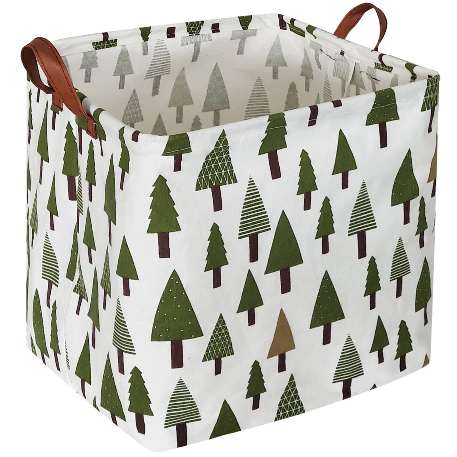 Sanjiaofen Square Woodland Storage Bin, Nursery Basket,Collapsible Green Storage Box With Handles For Nursery Storage. (Square Tree)