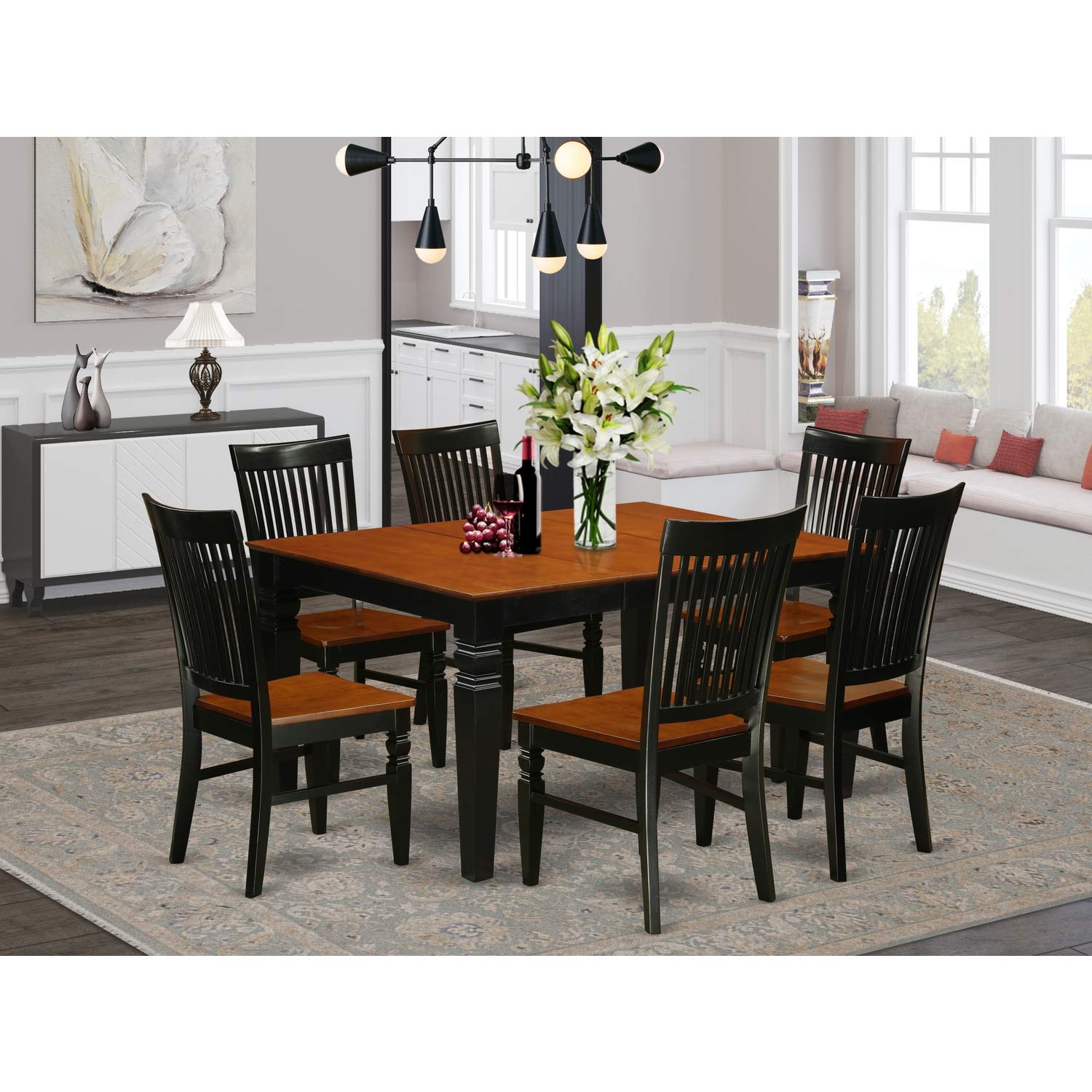 East West Furniture West7-Bch-W Weston 7 Piece Modern Set Consist Of A Rectangle Wooden Table With Butterfly Leaf And 6 Dining Chairs, 42X60 Inch, Black & Cherry