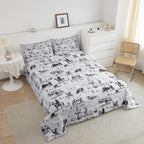 Feelyou Western Comforter Set Twin Size, White And Black Cowboy Cow Bedding Set Cowboy Comforter Desert Cactus Duvet Set Soft Be