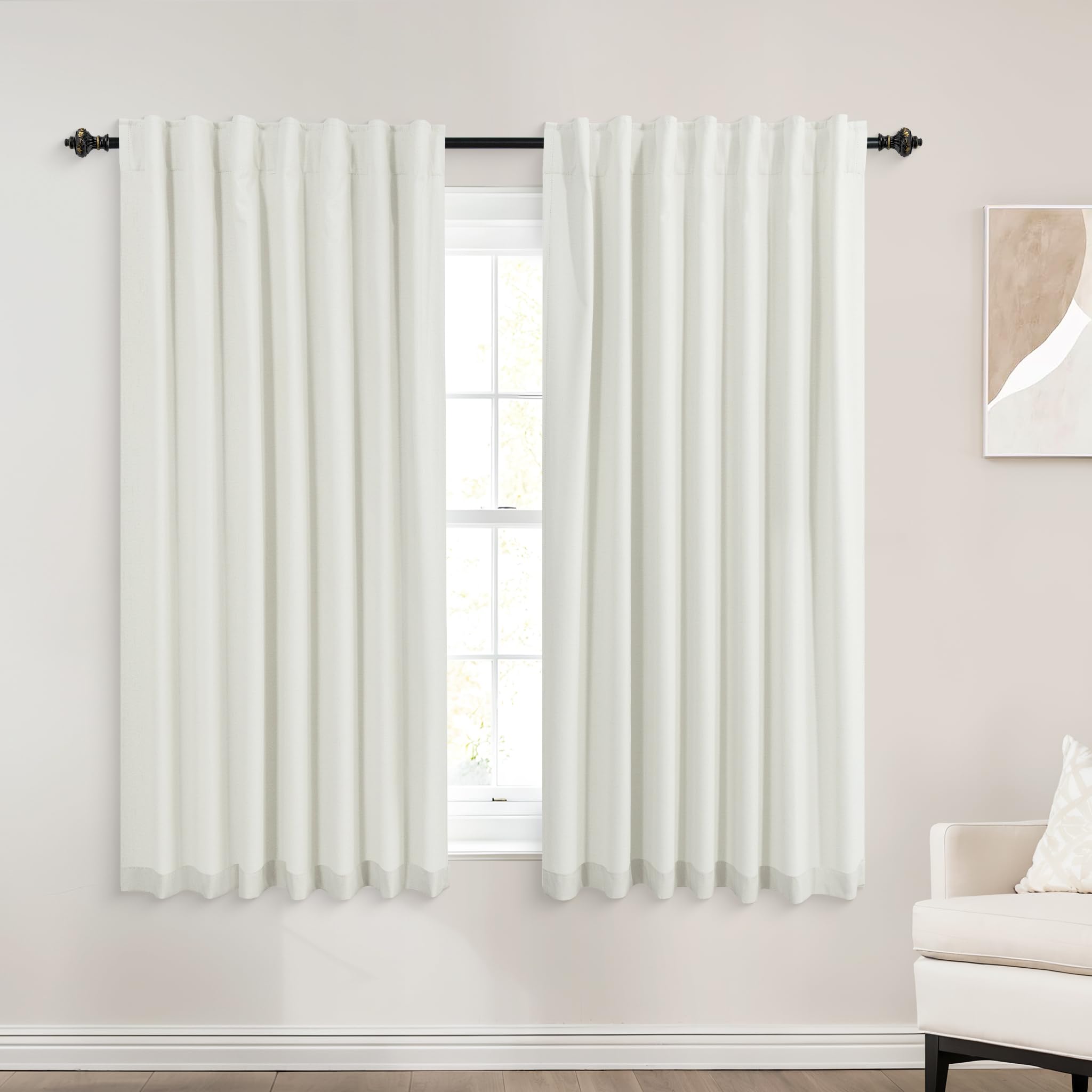 Koufall Back Tab Linen Blackout Curtains For Living Room-Ivory-52X54