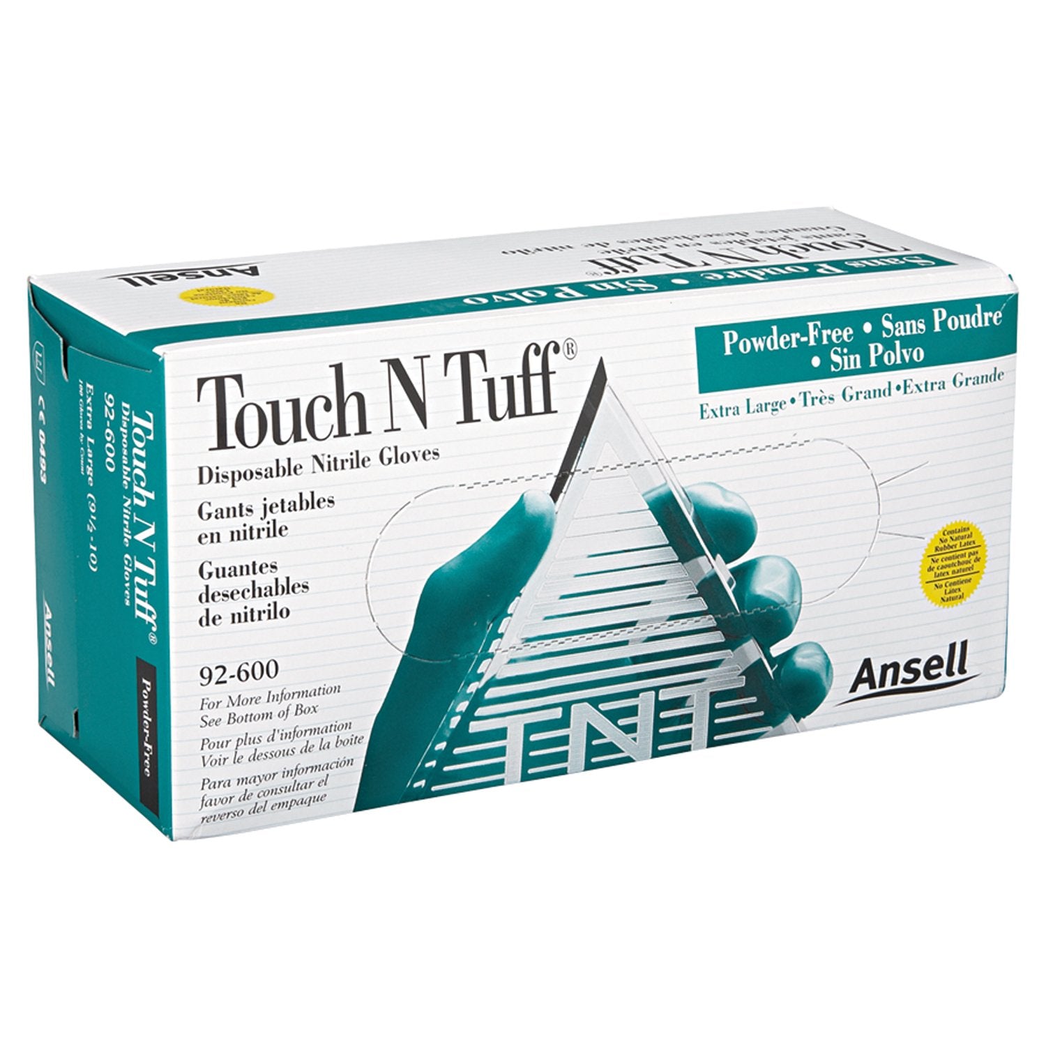 Ansell 92-600-9.5-10 Touch N Tuff Disposable Gloves, Powder Free, Nitrile, 4 Mil, Size 9.5 - 10, Green