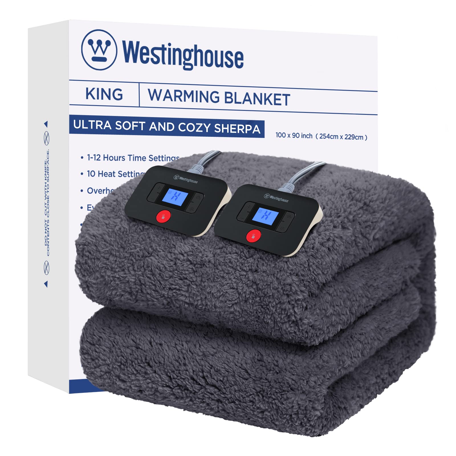 Westinghouse Electric Blanket King Size, Soft Plush Sherpa Heated Blanket with 10 Heating Levels & 1-12 Hours Auto-Off, Machine 