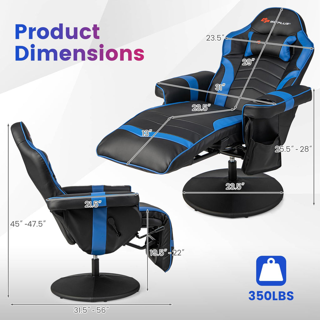 Powerstone Gaming Recliner, Adjustable Massage Gaming Chair With Cup Holder Footrest Ergonomic Single Sofa Living Room Home Theater Seating With Side Pouch (Blue)