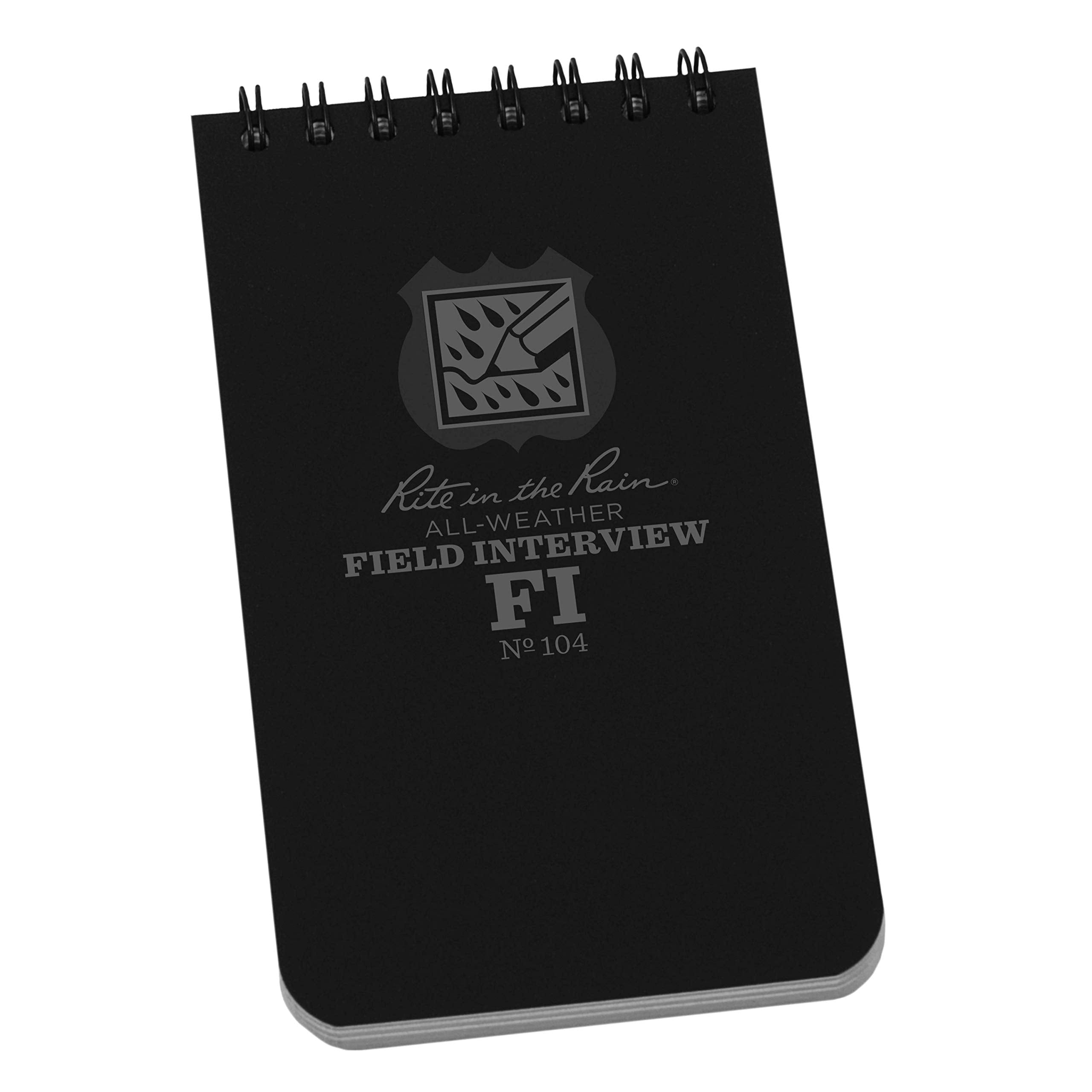 Rite In The Rain Weatherproof Field Interview Notebook, 3' X 5', Black Cover, Field Interview Form Pages (No. 104)
