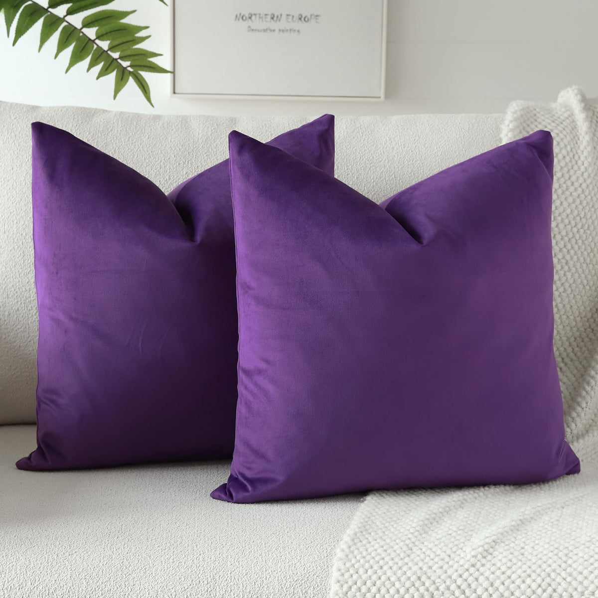 Otostar Decorative Throw Pillow Covers 16 X 16 Inch Soft Velvet Cushion Covers Solid Square Throw Pillow Cases For Couch Bed Home Sofa Car Decor Set Of 2 (Purple)