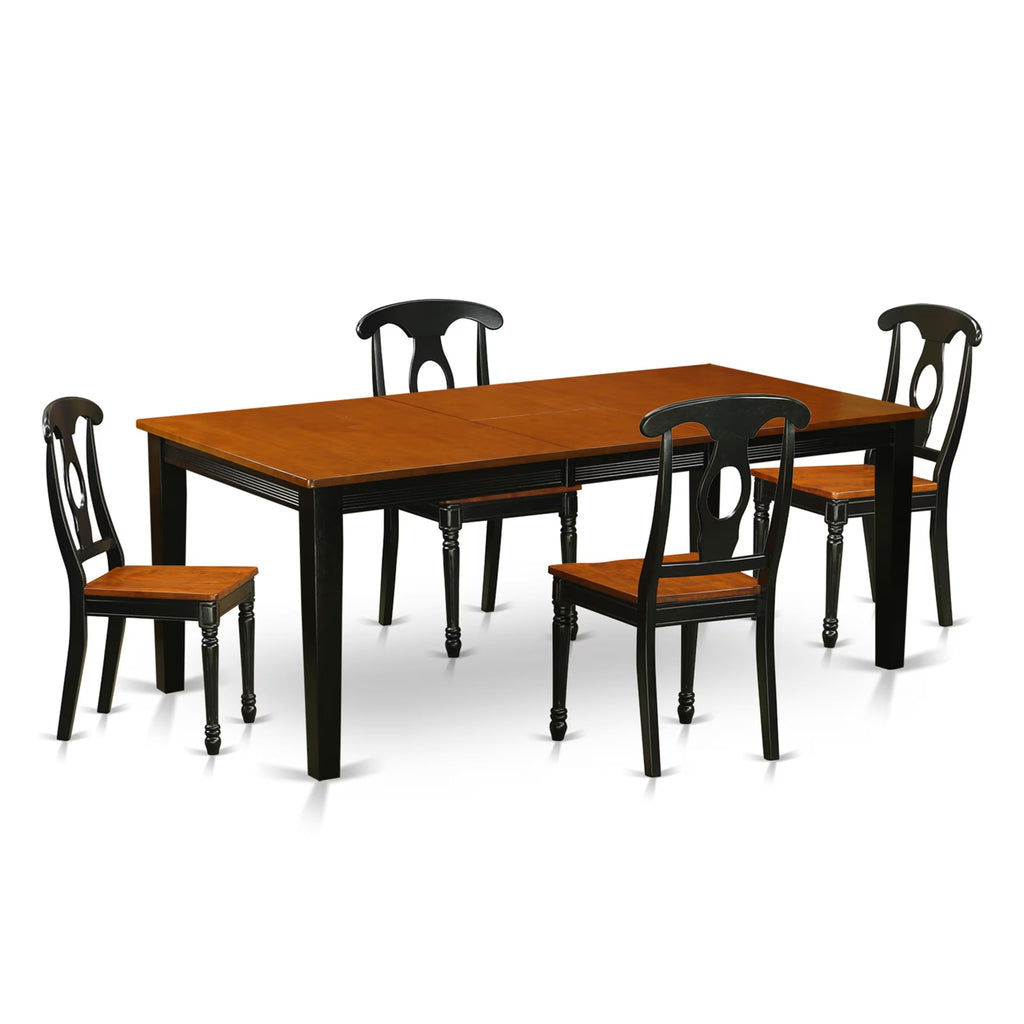 East West Furniture QUKE5-BCH-W 5 Piece Kitchen Table Set for 4 Includes a Rectangle Dining Room Table with Butterfly Leaf and 4 Dining Chairs, 40x78 Inch, Black & Cherry