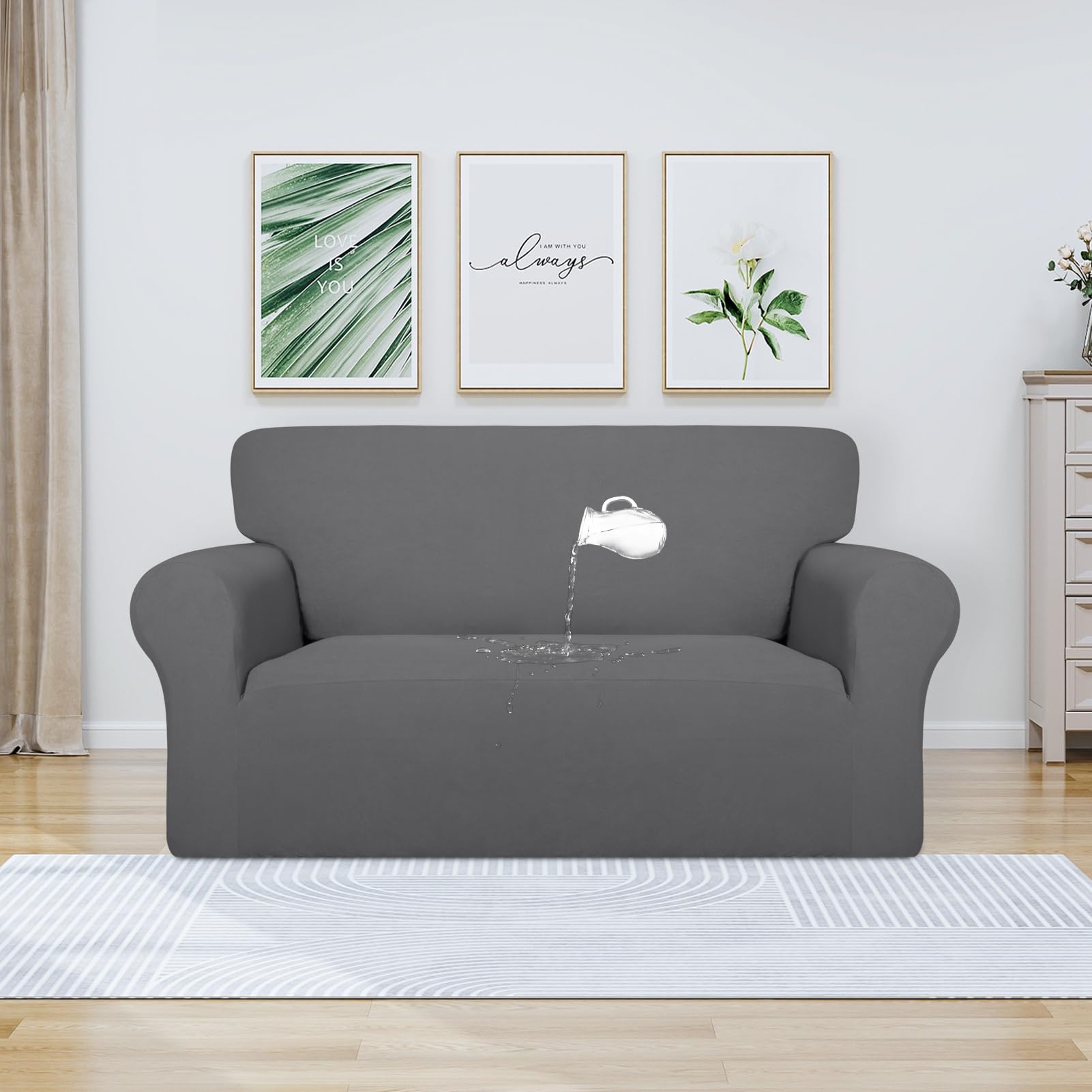 Purefit 100% Dual Waterproof Couch Cover Slipcovers For Couches And Sofas - Stretch Non Slip Fleece Sofa Covers Washable, Leakproof Furniture Protector For Kids, Pets, Dog (Loveseat, Gray)