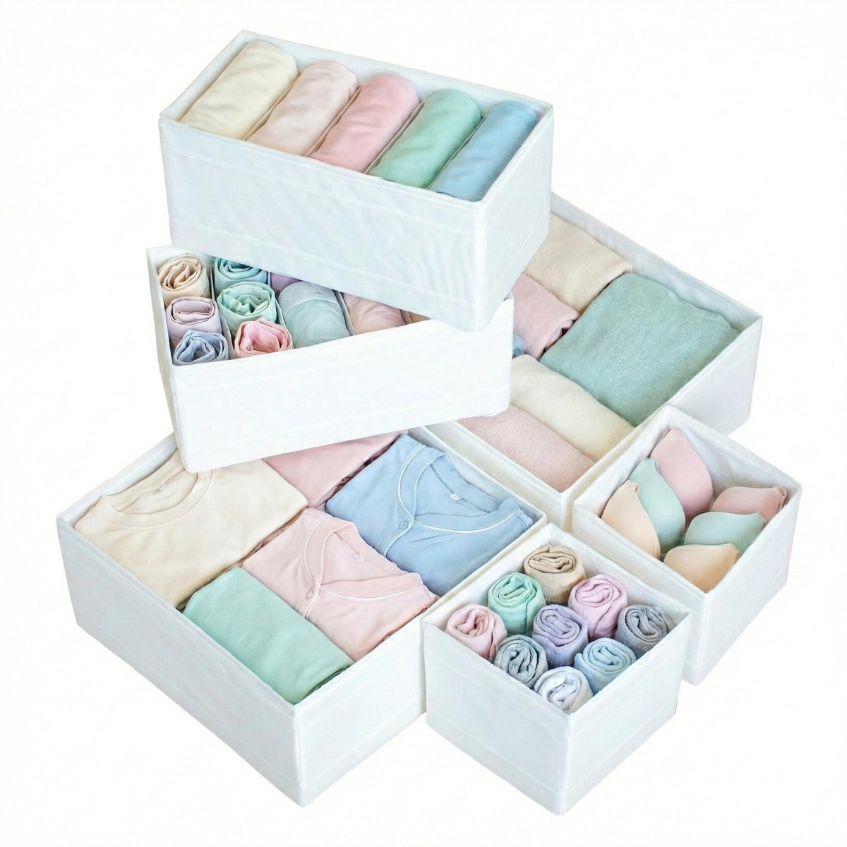 Boximo 6Pack Drawer Organizers for Clothes, Dresser Bins for Nursery, Closet, Baby Clothes, Underwear & Socks for Drawers Wardr