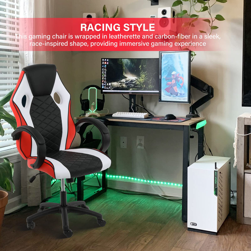 Yssoa Gaming Chair, Ergonomic Computer Chair,Backrest And Seat Height Adjustable Video Game Chair,Swivel Recliner Office Chair, Breathable Leather Seat