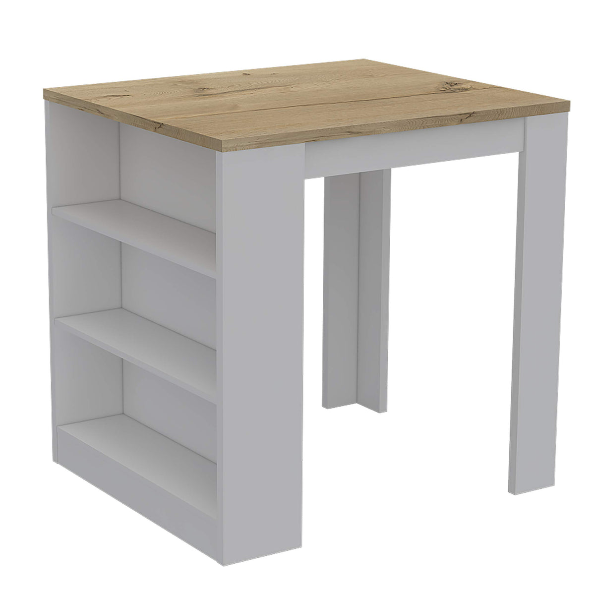 Milos Kitchen Island Table, 2 Legs, 3 Side Shelves, White/Pine