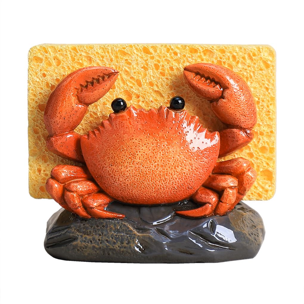 WAIT FLY Resin Crab Sponge Holder for Kitchen Sink Counter, Sponge Dish Rack, Sink Caddy Organizer, Crab Scouring Pad and Dish S
