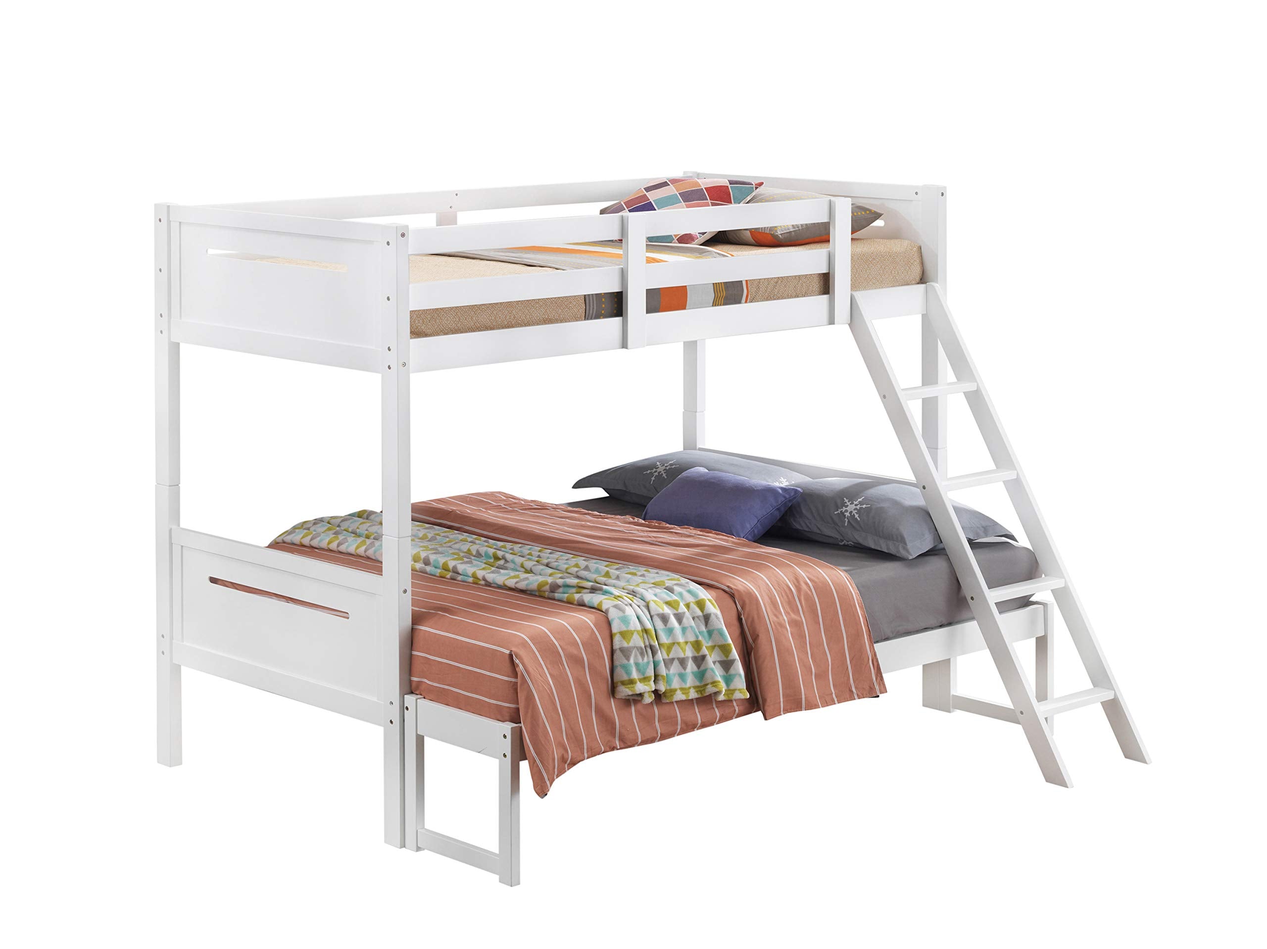 Coaster Home Furnishings Littleton Transitional Wood Twin Over Full Size Bunk Bed Frame with Ladder and Guardrails Fully Slatted Mattress Ready Foundation White 405052WHT