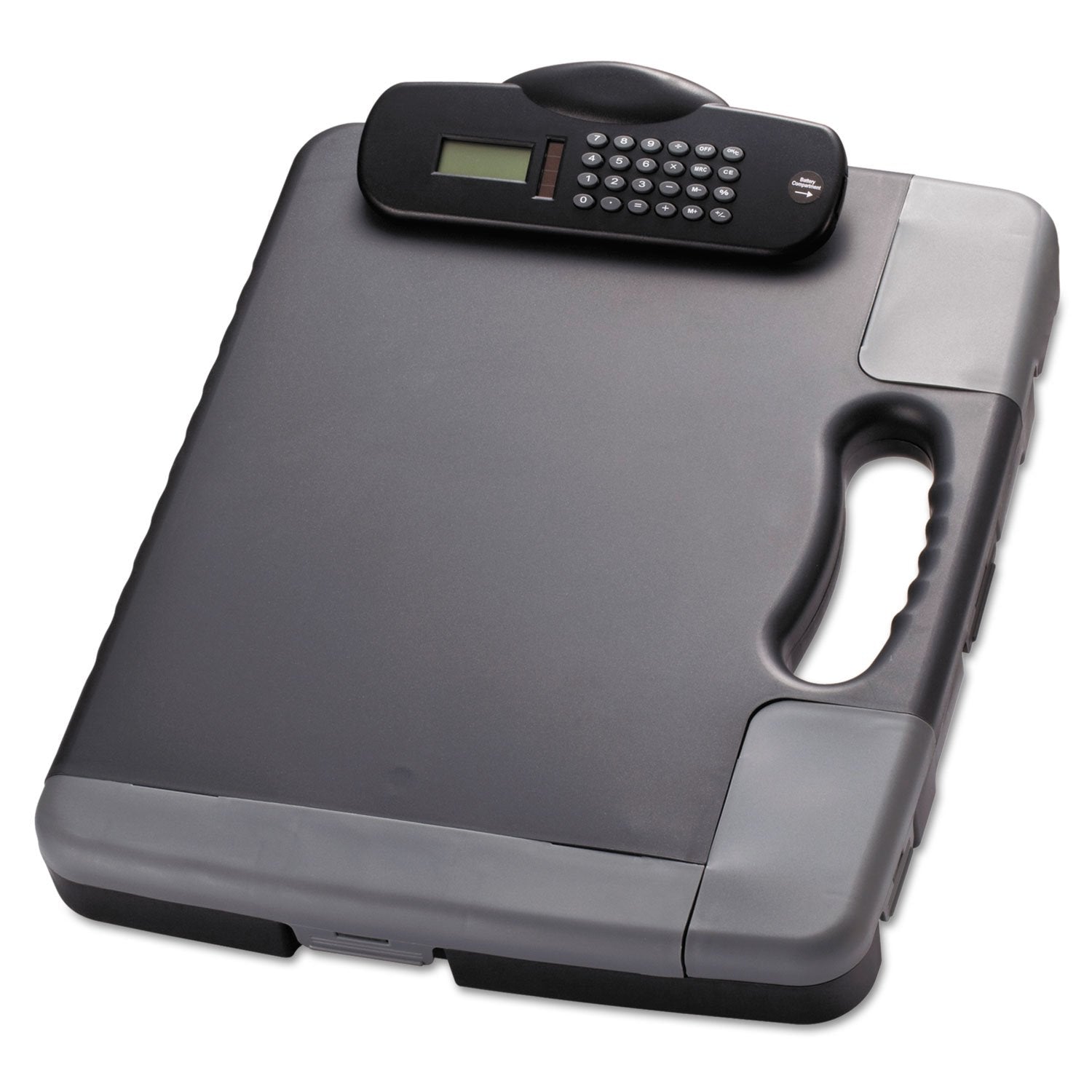 Officemate Portable Clipboard Storage Case With Calculator, Charcoal (83302)
