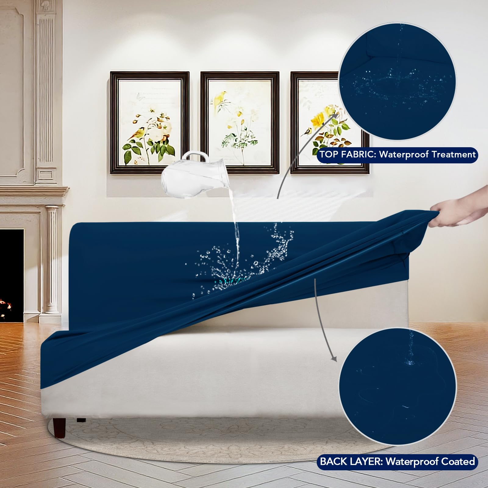 Purefit 100% Dual Waterproof Futon Cover, Waterproof Couch Cover For Futon - Stretch Non Slip Fleece Sofa Covers Washable, Leakproof Furniture Protector For Kids, Pets, Dog (Futon, Navy)