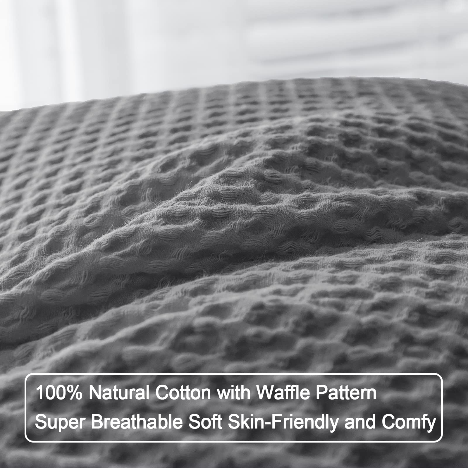 Phf 100% Cotton Waffle Weave Throw Pillow Cover, 24' X 24', No Insert, 2 Pack Square Pillowcases Shell, Elegant Home Decorative Throw Pillow Covers For Bed Couch Sofa, Charcoal Grey