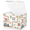 CZXW Cartoon Playful Train Fabric Storage Bin with Lid, Collapsible Basket with Handles, Shelf Cube Closet Organizer for Home an