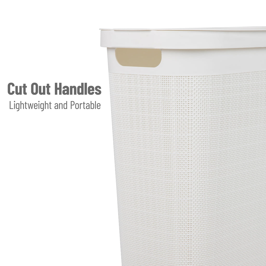 Mind Reader 40L Slim Laundry Hamper, Clothes Basket, Lid, Linen Design, Plastic, 18.5   L X 10.75   W X 23.5   H, White