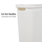 Mind Reader 40L Slim Laundry Hamper, Clothes Basket, Lid, Linen Design, Plastic, 18.5   L X 10.75   W X 23.5   H, White