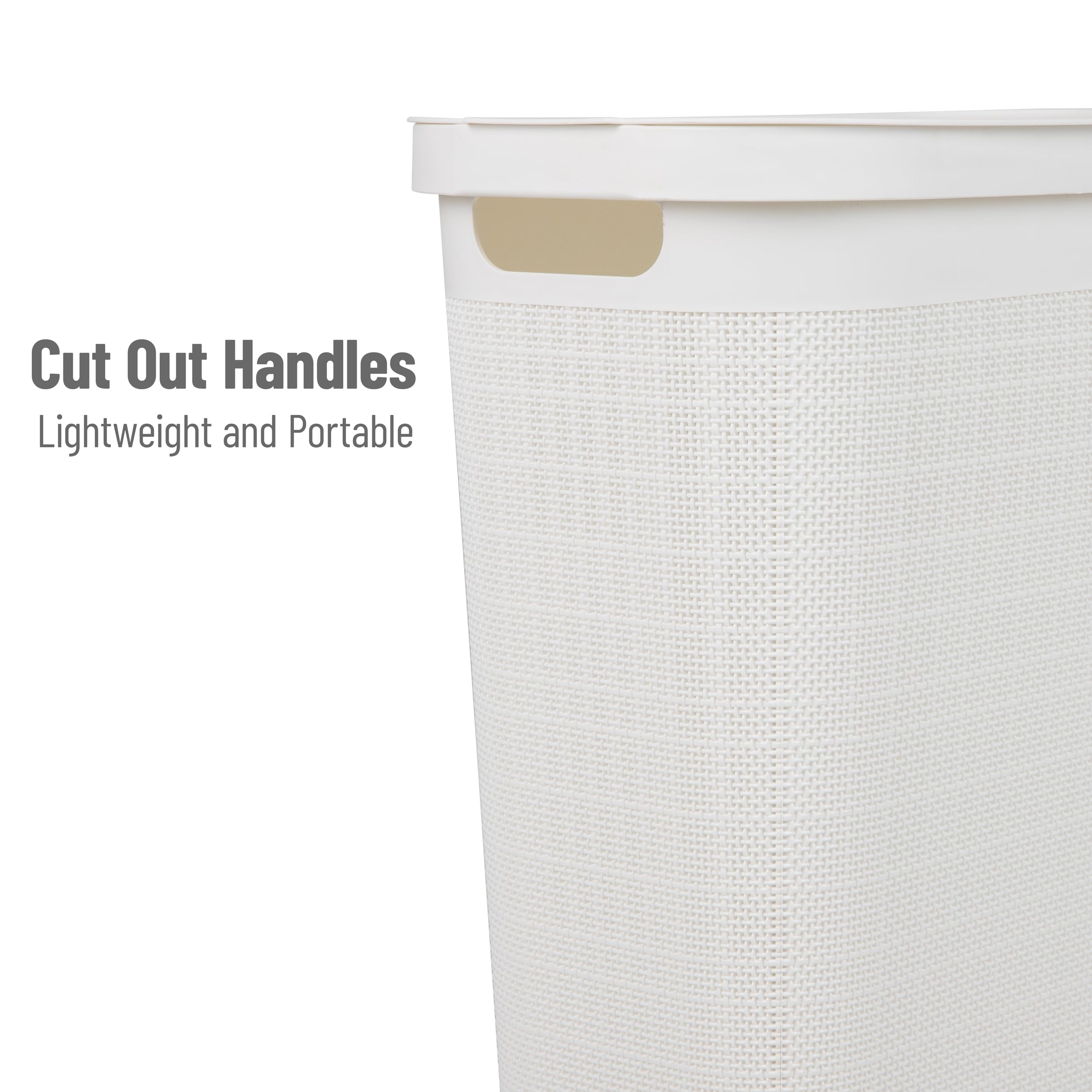 Mind Reader 40L Slim Laundry Hamper, Clothes Basket, Lid, Linen Design, Plastic, 18.5   L X 10.75   W X 23.5   H, White