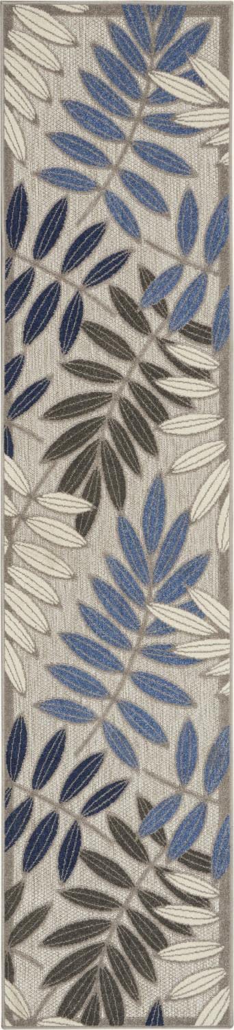 Nourison Aloha Indoor/Outdoor Grey/Blue 2'3' X 10' Area Rug, Easy Cleaning, Non Shedding, Bed Room, Living Room, Dining Room, B