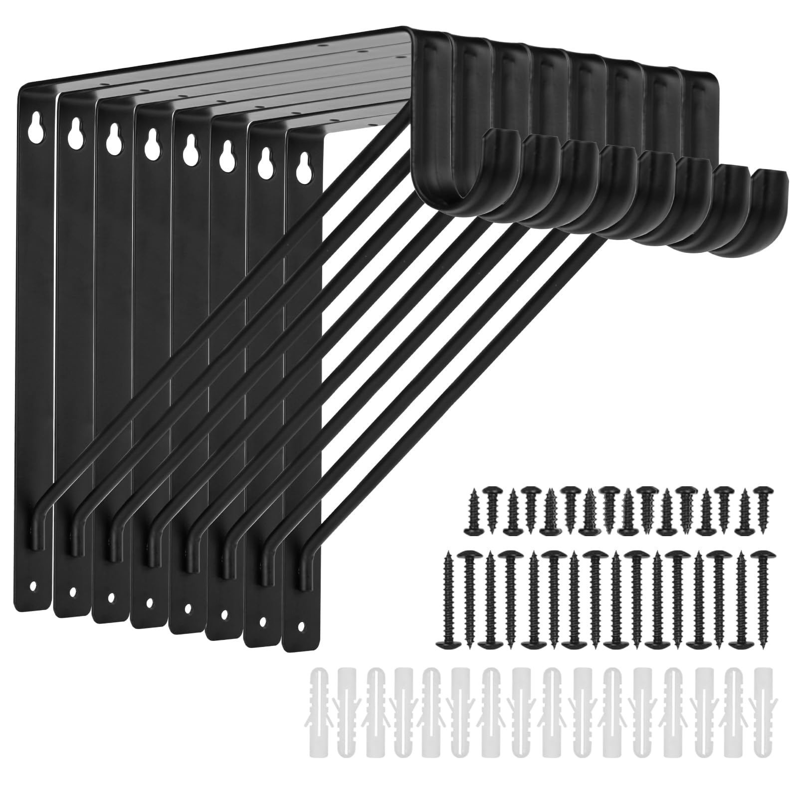 APOCHON 8 Pack Heavy Duty Closet Shelf & Rod Brackets 11 x 11 Inch, 300lbs Closet Shelf Bracket with Rod Holder for Home and Clo
