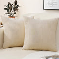 Mecatny Corduroy Throw Pillow Covers 18X18 Set Of 2 - Striped Decorative Pillow Covers For Living Room, Bed - Soft Square Couch