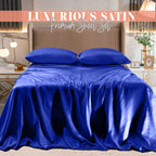 Elegant Comfort Luxurious 4-Piece Silky Satin Sheet Set, Skin And Hair Friendly, Wrinkle, Fade, Stain Resistant With Deep Pockets Fitted Sheet, Cooling Soft Satin Sheet Set, King, Royal Blue
