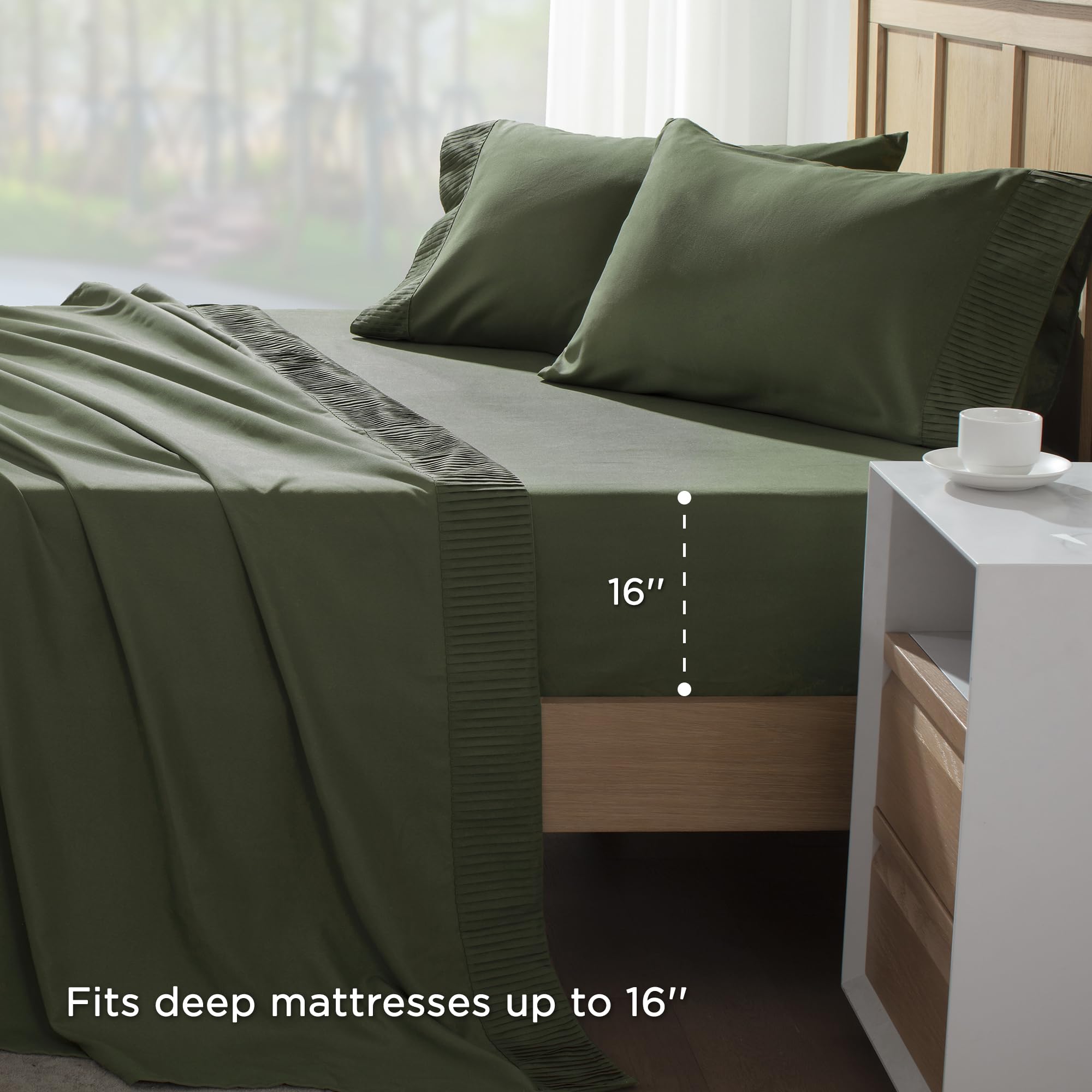 Andency Queen Sheet Set 4 Pieces, Dark Olive Green Super Soft Sheets For Queen Size Bed, Microfiber Queen Sheet, Deep Pocket Up To 16', Hotel Luxury Breathable & Cooling Bed Sheet Set