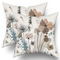 Brown Cream Grey Teal Floral Pillow Covers 18X18 Inch Watercolor Flower Couch Pillow Cases Rustic Abstract Modern Throw Pillows