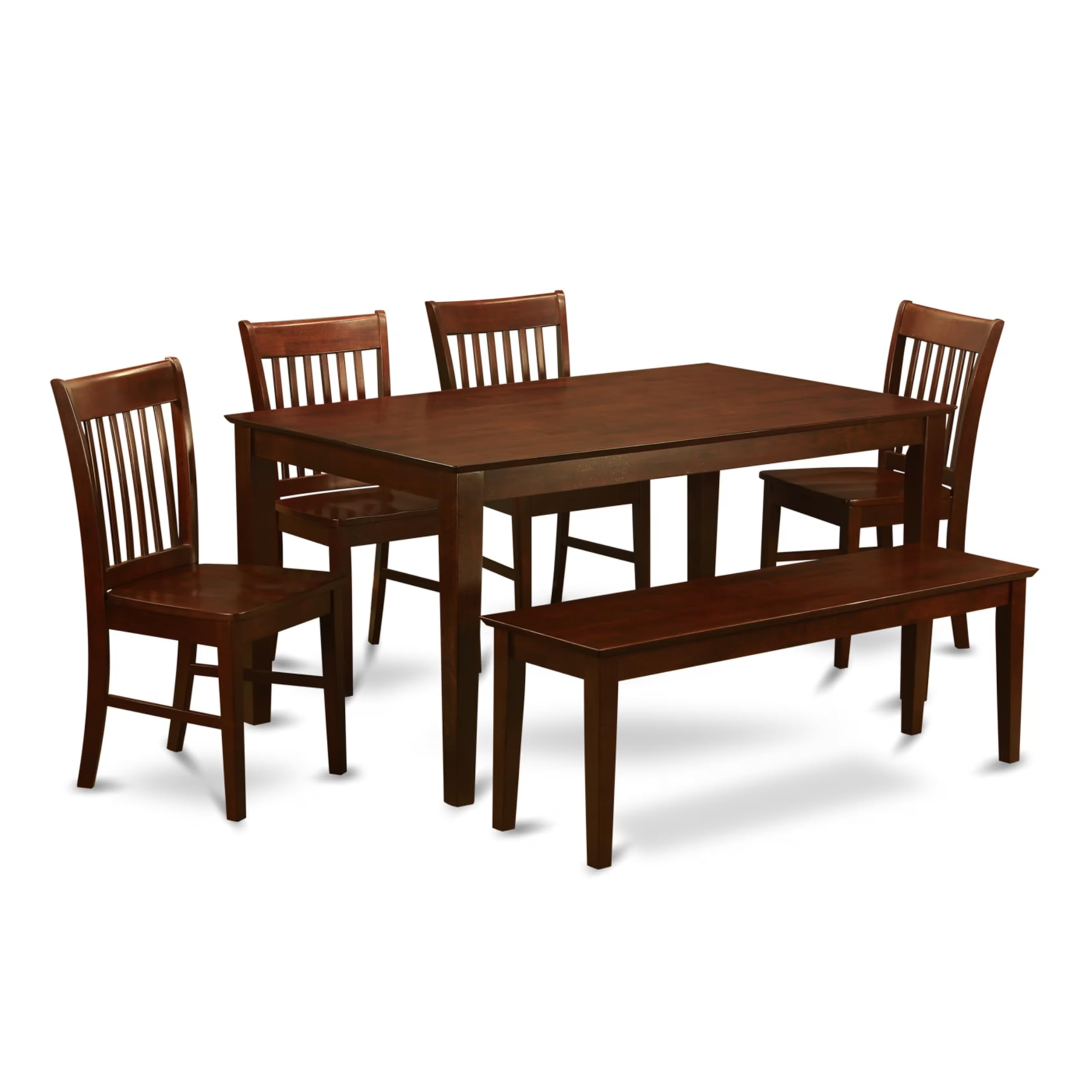 East West Furniture CANO6C-MAH-W 6 Piece Dining Table Set Contains a Rectangle Kitchen Table and 4 Dining Chairs with a Bench, 36x60 Inch, Mahogany
