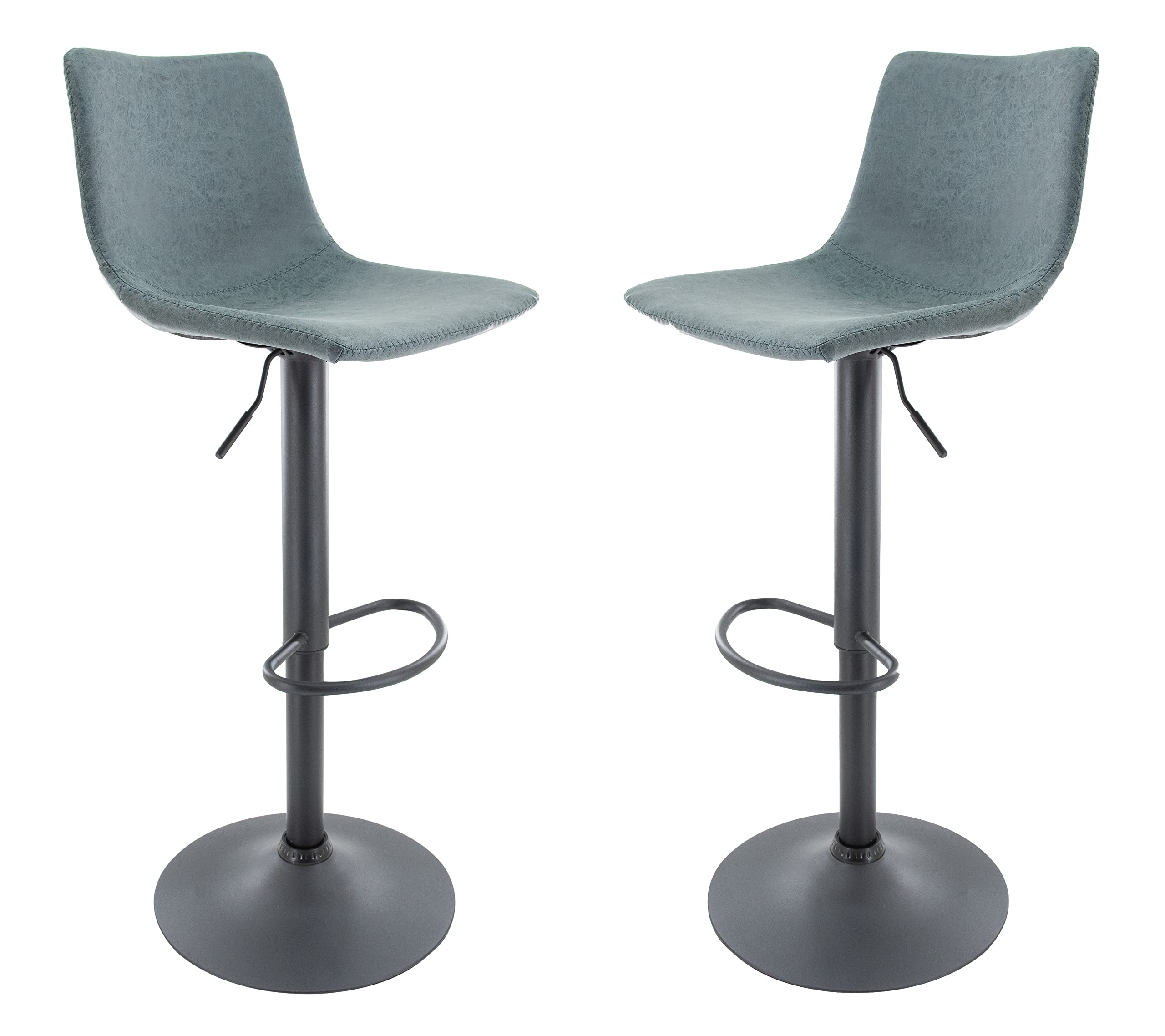 Leisuremod Tilbury Modern Adjustable Height Bar Stool Kitchen Island Stools With Footrest & 360-Degree Swivel Set Of 2 (Peacock