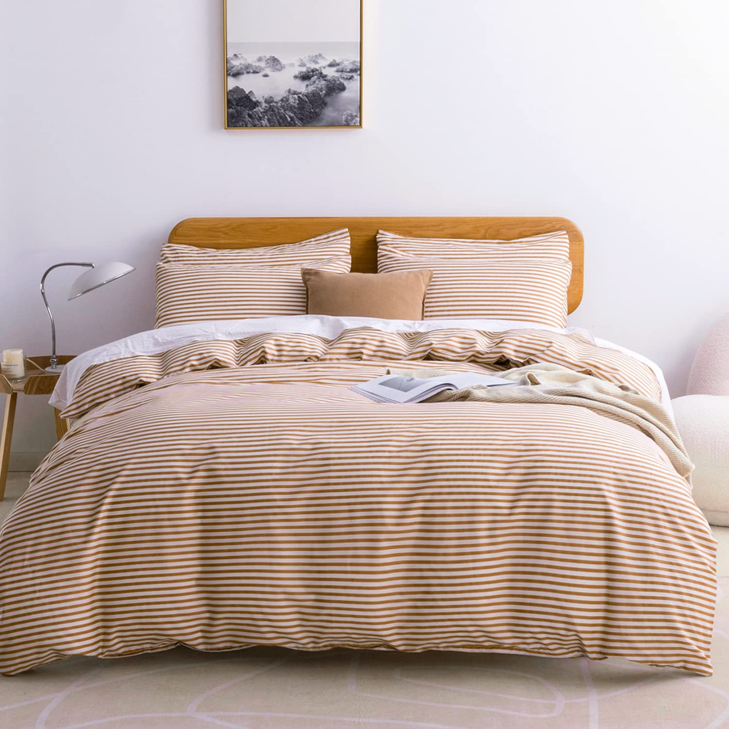 Jellymoni Full Duvet Cover Set, Cotton Duvet Cover 3 Pieces With Zipper Closure, 1 Duvet Cover And 2 Pillowcases(White With Rust